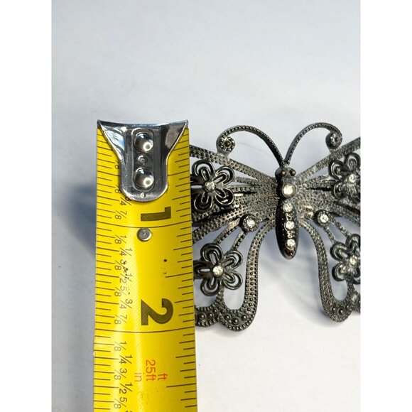 Vintage Rhinestone Butterfly Hair Clip Barrette Metal Floral Design 4.25" Wide E - Picture 6 of 7